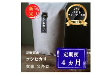米 定期便 4ヶ月 ベストファーマーズ賞受賞 コシヒカリ 玄米 2kg 無農薬 無添加 令和7年産 お米 新米 2キロ 4か月 チャック付 チャック 小分け 少量 少量パック 一等米 産地直送 送料無料 長野 定期 4回[№5915-0871]