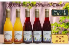 100%スパークリングジュース2種セット（りんご×2本、巨峰×３本）各250ml 計5本 ストレート 炭酸飲料 ノンアルコール[№5915-1424]
