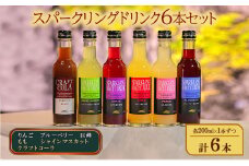 スパークリングドリンク6本セット（りんご、ブルーベリー、巨峰、もも、シャインマスカット、クラフトコーラ）各200m×1本ずつ 計6本 信州産フルーツ 炭酸飲料 ノンアルコール 化粧箱入り ギフト 贈り物 贈答[№5915-1426]
