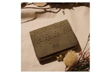 【4色展開】がま口ショートウォレット　カットアウト　革小物　ハンドメイド　手縫い　一点物　財布　スナッグルレザー　青緑 [№5915-7171]1504