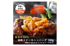 【4回 定期便 ／3ヵ月ごとにお届け】 海賊ステーキハンバーグ 200g×6個 ハンバーグ ソース付き 信州牛100% 長野 信州 小諸 繋ぎなし 冷凍 個包装[№5915-1569]