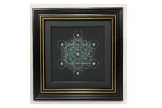 №3額入絵・フラワーオブライフ（神聖幾何学）二重星緑 [№5915-0749]