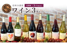 定期便 信州小諸産ワイン 3本セット 3ヶ月連続お届け[№5915-1314]