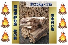 【008-17】信州伊那谷産　松の薪　（焚き付け用）1箱　4束入り　２５ｋｇ相当
