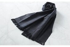 「伝統的工芸品」伊那紬（スカーフ）黒⑤[№5659-7105]
