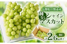 ＜2025年発送＞長野県 中野市産 シャインマスカット4房(2.6kg以上)【1331118】