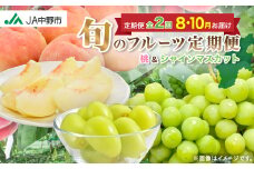 ＜発送月固定定期便＞中野市の糖度13度保証の桃2.1kg以上とシャインマスカット2房1kg以上全2回_ ぶどう 葡萄 桃 シャインマスカット 果物 くだもの フルーツ 長野 産地直送 人気 おすすめ 送料無料 セット 【4060200】