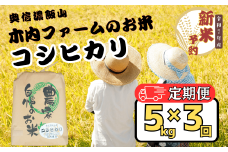 【先行予約】【定期便】<令和７年産 新米>  奥信濃飯山～木内ファームのお米～ コシヒカリ 精米 5kg×3回(7-14A)
