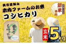 【先行予約】<令和７年産> 奥信濃飯山～木内ファームのお米～ コシヒカリ 玄米 5㎏ (7-10A)