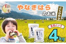 【先行予約】＜令和7年産新米＞特別栽培米  「やなぎはらの米 こしひかり」4㎏（真空包装） (7-67)