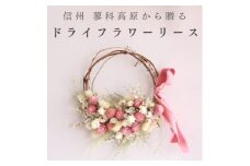 信州八ヶ岳の麓から贈るドライフラワーリース Sハーフ(ピンク)【1659519】