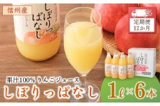 【定期便12ヶ月】信州産 りんごジュース 「しぼりっぱなし」 ストレート果汁100％ (1L×6本) フルーツジュース ストレートジュース 千曲市 長野県 信州