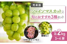 【予約受付2025年発送】シャインマスカットと旬のおすすめ3種セット（合計3~4房、約2kg）｜秀果園　※2025年9月下旬~10月順次発送予定
