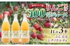 【飯島りんご園】果汁100％りんごジュース（ふじ又はシナノドルチェ）３本
