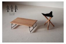 折りたたみ式キャンピングスツール＋テーブルセット　『mina no mori campingStool＋Table　＜ミナノモリ キャンピングスツール＋テーブルセット＞』キャンプやトレッキングに最適！軽くコンパクトなスツール＋テーブルセット。信州南相木村のカラマツを使用