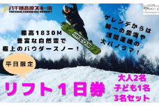 【2024-2025シーズン】八千穂高原スキー場　平日限定　リフト1日券　ファミリーBセット（大人2名・子ども1名　計3名）［AD-103］