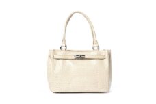 ＜濱野皮革工藝＞シューカペラハンドバッグクロコ(バニラ×シルバー)【1544647】