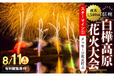白樺高原花火大会メッセージ花火の打ち上げ・スターマイン①(観覧席付)    　　