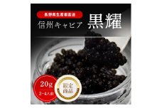 黒耀 信州キャビア 20g 黒曜石キャビアスプーン付 限定品 信州キャビア20g入1瓶　黒曜石製 キャビアスプーン1本付 化粧箱入り 長野県製造 冷凍生キャビア キャビア 生キャビア 生 スプーン付き 信州 長野県