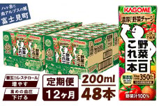 【定期便 12ヶ月】 カゴメ 野菜一日これ一本 48本×12回 【 野菜ジュース 紙パック 定期便 1日分の野菜 野菜100％ 飲料類 ドリンク 備蓄 長期保存 防災 無添加 砂糖不使用 甘味料不使用 食塩不使用 栄養強化剤不使用 かごめ kagome KAGOME 長野県 富士見町 】