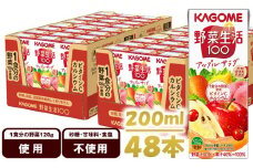 カゴメ 野菜生活100 アップルサラダ 200ml×48本 ジュース 野菜 果実ミックスジュース 果汁飲料 紙パック 砂糖不使用 1食分の野菜 カルシウム ビタミンA ビタミンC にんじん汁 飲料類 ドリンク 野菜ドリンク 備蓄 長期保存 防災 飲みもの