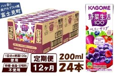 【 定期便 12ヶ月 】 カゴメ 野菜生活100 ベリーサラダ 200ml×24本 ジュース 野菜 果実ミックスジュース 果汁飲料 紙パック 砂糖不使用 11食分の野菜 鉄分 ポリフェノール ビタミンA 飲料類 ドリンク 野菜ドリンク 備蓄 長期保存 防災 飲みもの 長野県 富士見町