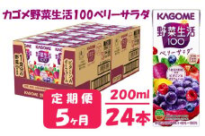 【 定期便 5ヶ月 】 カゴメ 野菜生活100 ベリーサラダ 200ml×24本 ジュース 野菜 果実ミックスジュース 果汁飲料 紙パック 砂糖不使用 4食分の野菜 鉄分 ポリフェノール ビタミンA 飲料類 ドリンク 野菜ドリンク 備蓄 長期保存 防災 飲みもの
