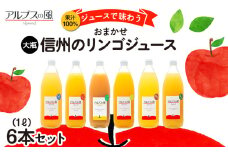 果汁100％ジュースで味わう 信州のリンゴ おまかせ 大瓶 6本 セット 詰め合わせ りんごジュース 林檎ジュース 信州りんご 信州りんごジュース りんご100 100％ジュース 果汁飲料 飲料 飲み物 長野 長野県 箕輪町[№5675-1210]