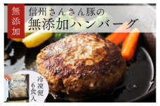 SF04-25C 無添加！さんさん豚ハンバーグセット／(110g×6ヶ入)【化学調味料不使用】//長野県産豚肉 南信州 ポーク バークシャー種 安全 安心 冷凍 贈答 ギフト