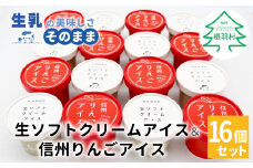 ふわっと軽いくちどけ★生ソフトクリームアイス＆信州りんごアイス 16個入り 10000円 アイスクリーム　ソフトクリーム　アイス　りんご　信州りんご　生乳　ミルク　牛乳　
