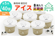 2ヵ月に1回お届け・全5回★生乳の美味しさそのまま！生ソフトクリームアイス 合計40個届く 定期便 南信州根羽村産アイス アイスクリーム 牛乳 ミルク 25000円