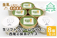 【5月発送】しぼりたて生乳！生ソフトクリームアイス＆プレミアム 西尾の抹茶アイス 8個セット 5000円