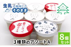 ３種類のアソートA　８個セット 生ソフトクリームアイス 紅ほっぺ いちごアイス 80ml 100ml 生乳 牛乳 ミルク スイーツ アイスクリーム 信州 搾りたて アイス イチゴ ブルーベリー 6000円