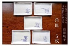 篠田明子 角皿 5枚セット 調整皿 食器 磁器 / 池田町観光協会 / 長野県 池田町