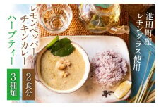 レモンペッパー チキンカレー 200g ×2袋 ＆ ハーブティー 3種×3 詰め合わせ セット [ナチュラルマルシェ ソヨソヨ 長野県 池田町 48110517] カレー レトルト スープカレー おいしい ハーブ ティーバッグ 非常食 ランチ