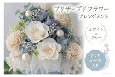 プリザーブドフラワー アレンジメント (L) ホワイト×ブルー 【ケース入り】 [mirccamircca 長野県 池田町 48110590] 花 フラワーアレンジメント インテリア 雑貨 手作り ソーラーローズ