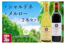 【3回定期便】 自社農園100％ ワイン 白 赤 シャルドネとメルローのセット 750ml×2本 3回 総計4500ml [ヴィニョブル安曇野（ドメーヌ・ヒロキ） 長野県 池田町 48110823] 白ワイン 赤ワイン お酒 酒