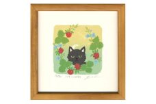 伊藤陽版画「 いちご 日和 」 ｜ 版画 アート 雑貨 絵 インテリア 絵画 猫 ネコ ねこ 黒猫 黒ねこ 猫の絵 長野県 松川村