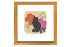 伊藤陽版画「みちくさ」｜ 版画 アート 雑貨 絵 インテリア 絵画 猫 ネコ ねこ 黒猫 黒ねこ 猫の絵 長野県 松川村