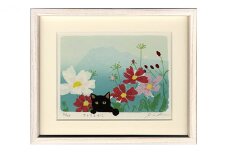 伊藤陽版画「アトリエから」 ｜ 版画 アート 雑貨 絵 インテリア 絵画 猫 ネコ ねこ 黒猫 黒ねこ 猫の絵 長野県 松川村