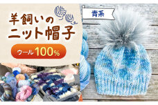 ウール100％ 羊飼いの ニット帽子 青系 ｜  ニット帽 帽子 ニット ウール ウール100％ 防寒 ファッション 毛糸 手作り 長野県 松川村 信州