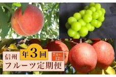 ［3回定期便］ 小布施のフルーツ3回コース ［小布施屋］ 定期便 先行予約 フルーツ 数量限定 白桃 シャインマスカット ぶどう りんご お楽しみ 3回お届け 長野県産 信州産 令和7年産 【2025年7月～12月発送】 ［M-2］