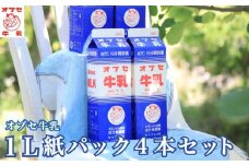 オブセ牛乳 1L × 4本 紙パック セット［オブセ牛乳］牛乳 ミルク 生乳100% 乳飲料 乳性飲料 紙パック パック 1リットル ご当地牛乳 80℃15分間殺菌 冷蔵 長野県産［G-42］
