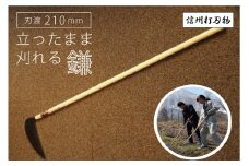 草刈に便利！「立ったまま刈れる大鎌」450年の歴史を有する信州打刃物の草刈薄鎌 ｜ サイズ：刃渡210mm　全長1,200mm　重さ500ｇ【信濃町ふるさと納税】