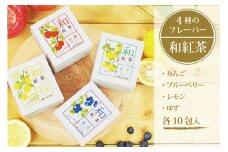 黒姫和漢薬研究所「和紅茶 4フレーバーセット」各10包×４箱｜信濃町産甘茶入り／りんご、ブルーベリー、レモン、ゆずのフレーバーを計40包【長野県信濃町ふるさと納税】