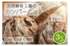 黒姫高原『パン小舎（pangoya）のカンパーニュ＆レーズンとくるみのパン  3点詰め合わせ』自家製天然酵母パン｜長野県産ゆめかおり使用【長野県信濃町ふるさと納税】　