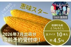 2026年夏の早期予約受付開始！信濃町名産とうもろこし『TAKA農園の恵味（めぐみ）スター』2Lサイズ（1本450ｇ相当）×10本セット｜生でも食べられる信濃町産スイートコーンの人気品種 令和8年7月中旬～下旬に出荷予定【長野県信濃町】