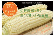 小林農園の白くて甘いとうもろこし『味甘ちゃんホワイト（みかんちゃんほわいと）』約9kg入り（18～20本セット）令和7年9月～出荷予定【2025年夏のご予約受付開始！】 【長野県信濃町ふるさと納税】