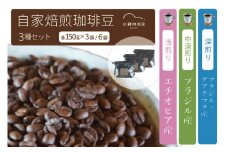 「水穂珈琲店」の自家焙煎コーヒー豆 3種のセット「深煎りブレンド」「エチオピア（浅煎り）」「ブラジル（中深煎り）」各150g×3袋【長野県信濃町ふるさと納税】
