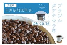 「水穂珈琲店」の自家焙煎コーヒー豆「深煎りブレンド」150g×4袋／カカオのようなビターなフレーバーが特徴のオリジナルブレンド　ブラジル産とグアテマラ産を配合【長野県信濃町ふるさと納税】